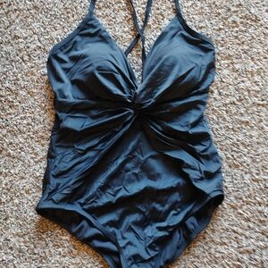Time and Tru Women's Ruched Front One Piece Swimsuit